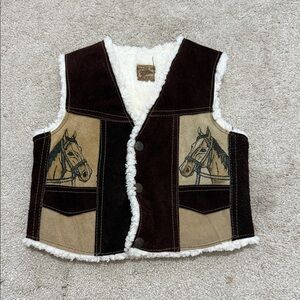 Brown and Tan Horse Vest with Sherpa Lining